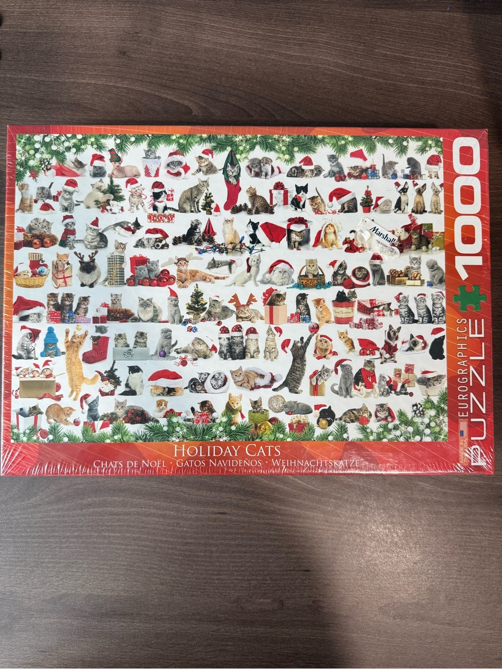 EuroGraphics Holiday Cats 1000-Piece Puzzle - Red